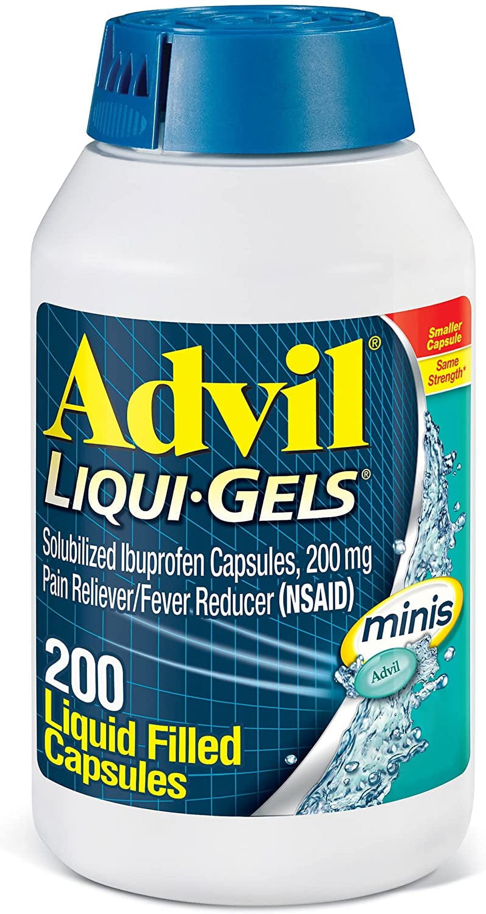 Advil Liqui-Gels minis Pain Reliever and Fever Reducer, Pain Medicine for Adults with Ibuprofen 200mg for Pain Relief - 200 Liquid Filled Capsules