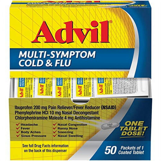 Advil Multi Symptom Cold and Flu Medicine, Cold Medicine for Adults with Ibuprofen, Phenylephrine HCL and Chlorpheniramine Maleate - 50 Coated Tablets