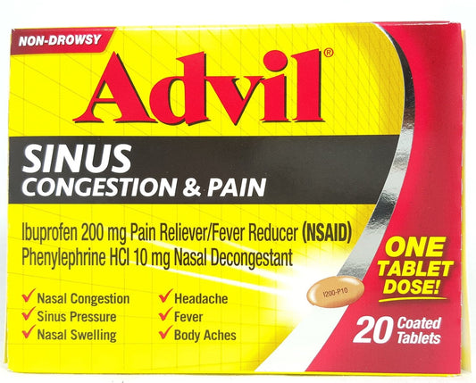 Advil Sinus Congestion & Pain, Coated Tablets 20 ea (Pack of 2)