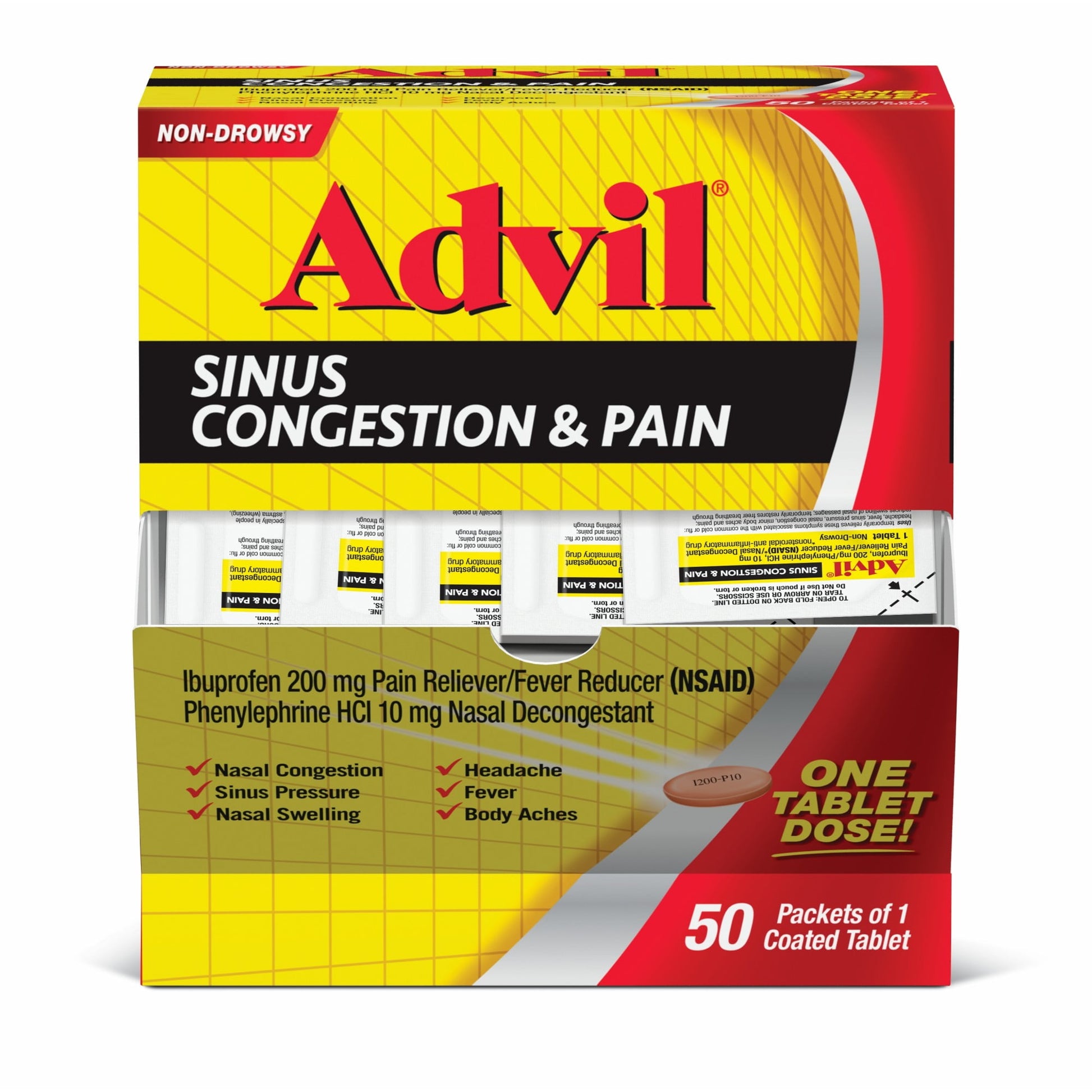 Advil Sinus Congestion and Pain, Sinus Medicine, Pain Reliever and Fever Reducer With Ibuprofen and Phenylephrine Hcl - 50 Coated Tablets