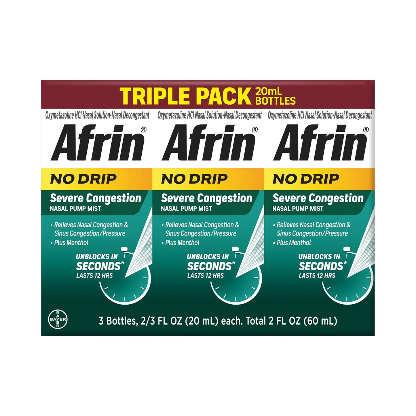 Afrin No-Drip Severe Congestion 12 Hours Nasal Spray, 3x20mL