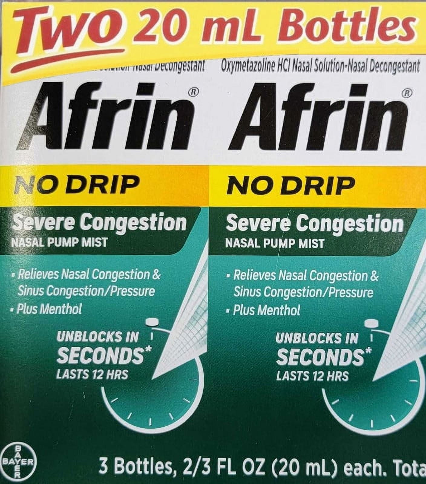 Afrin No Drip Severe Congestion Pump Mist Nasal Spray 20 ml - 2 Pack