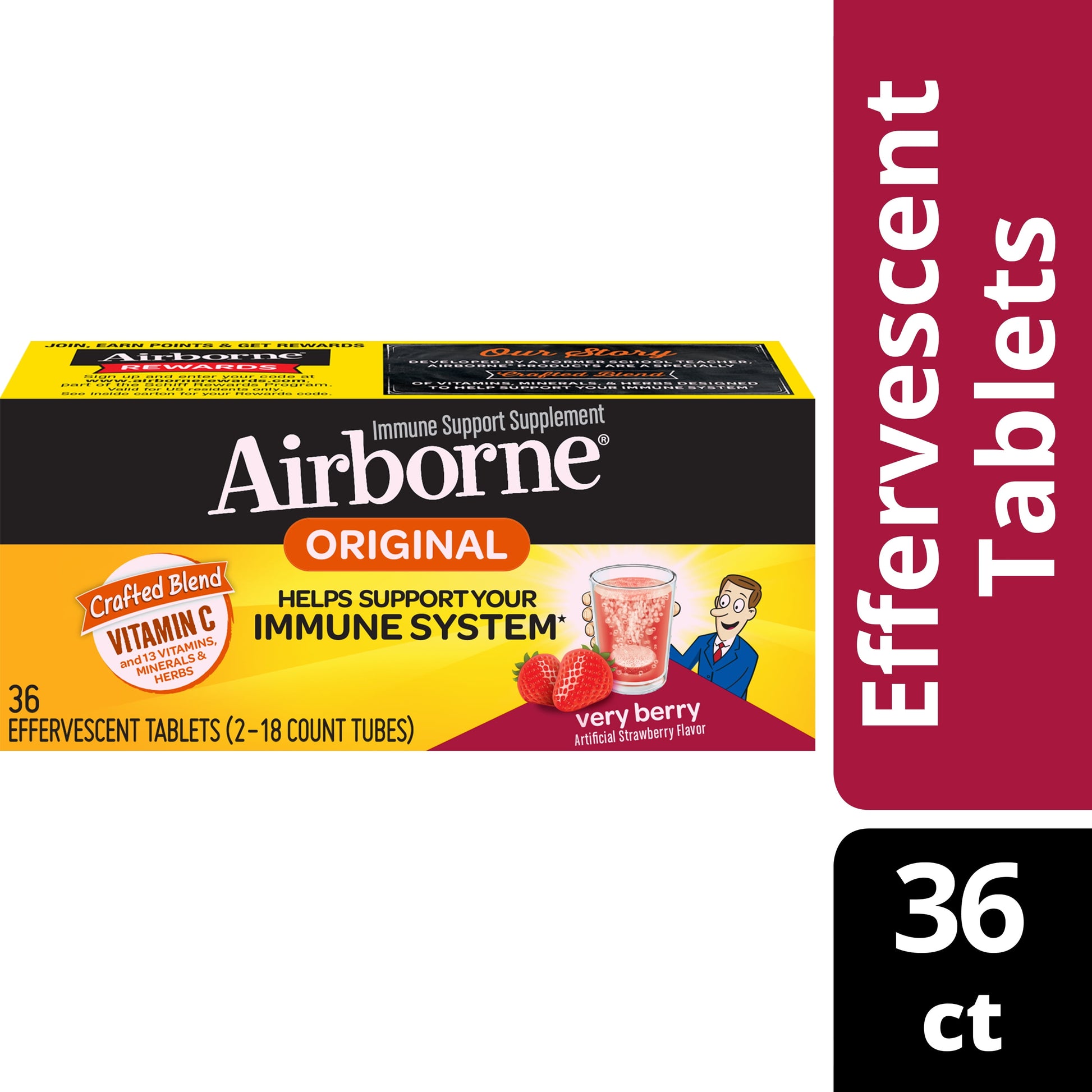 Airborne Very Berry Effervescent Tablets, 36 count - 1000mg of Vitamin C - Immune Support Supplement (Packaging May Vary)