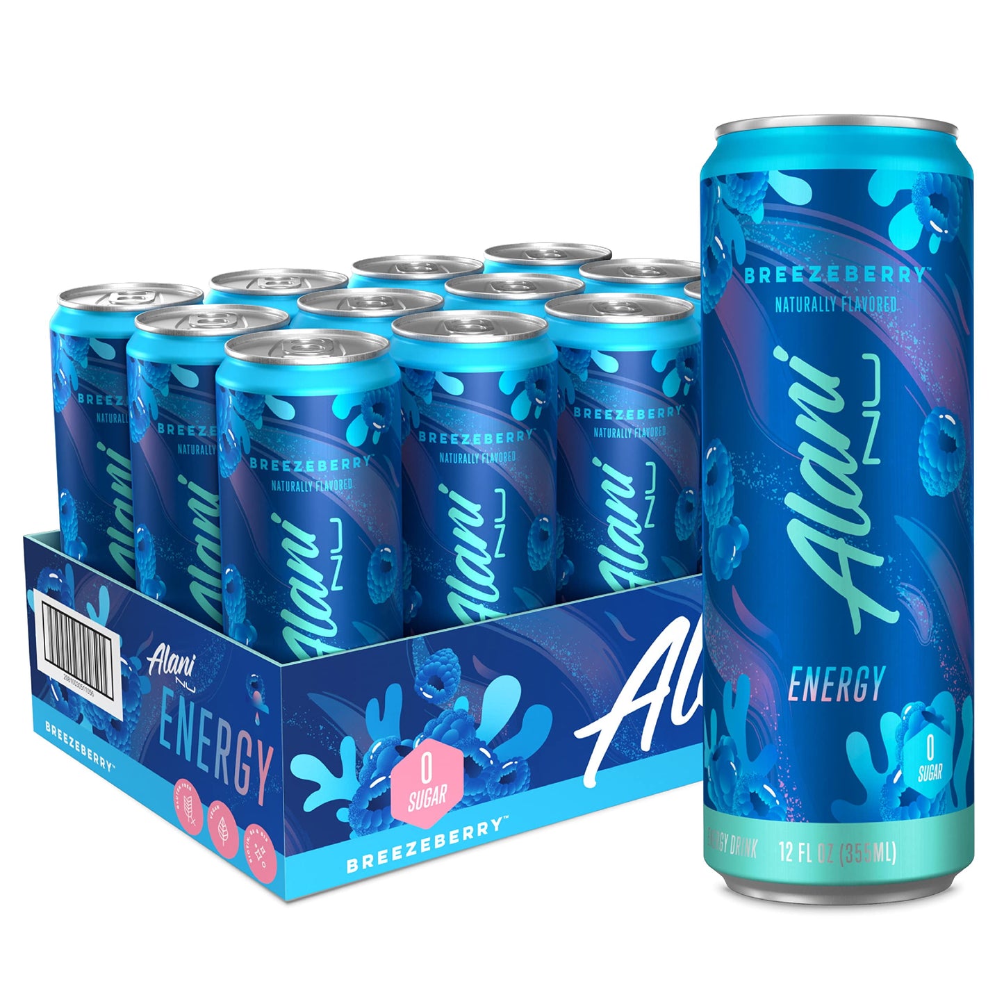 Alani Nu BREEZEBERRY Sugar Free, Low Calorie Energy Drinks | 200mg Caffeine | Pre Workout Performance with Antioxidants | Biotin B Vitamins | Zero Sugar | 10 Calories | 12 Fl Oz Cans (12 Pack)