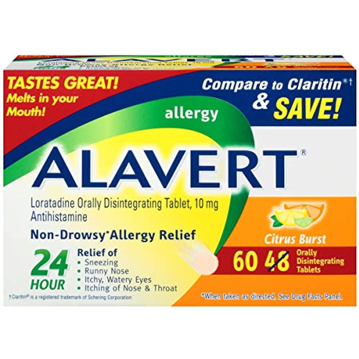 Alavert Allergy 24-Hour Relief (Citrust Burst Flavor Orally Disintegrating Tablets), Non-Drowsy, Antihistamine, 60 Count (Pack of 1)