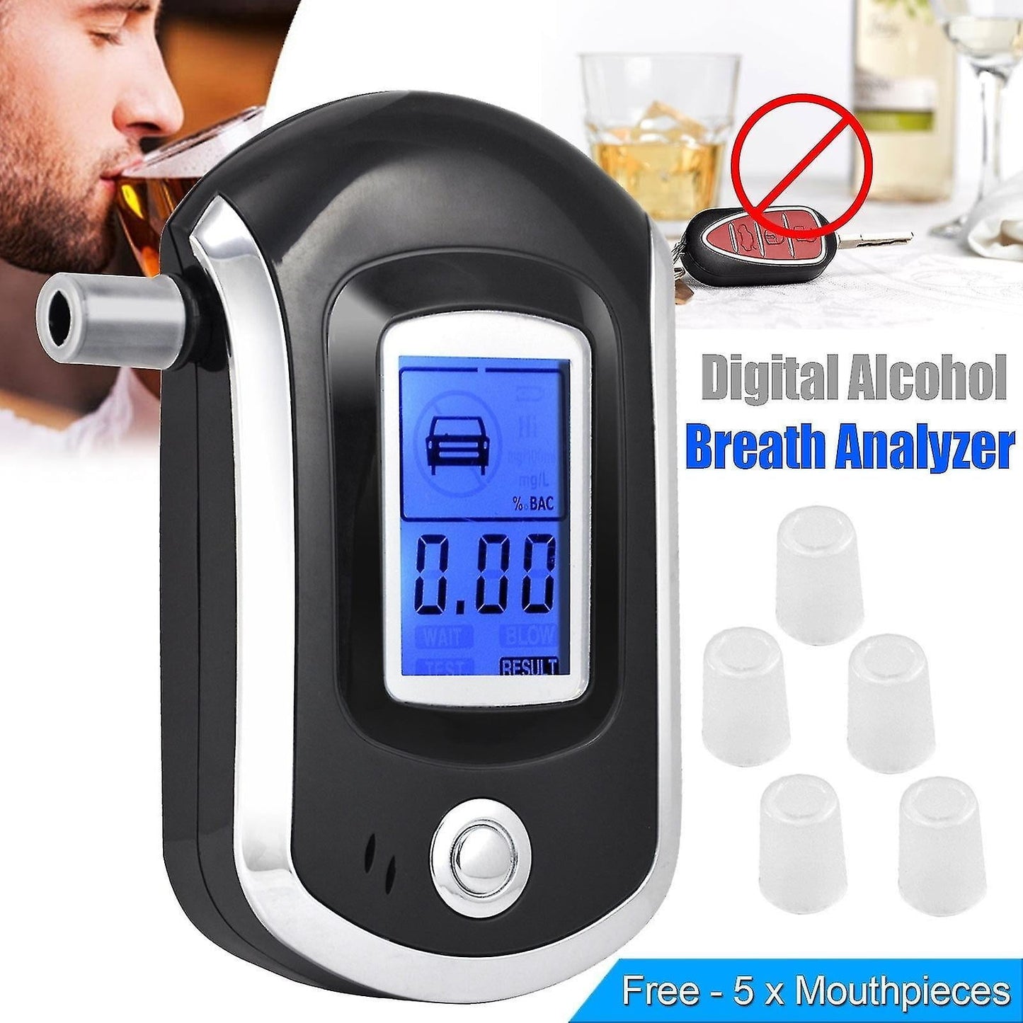 Alcohol Tester, Professional Breathalyzer With Blue Backlit Lcd Display