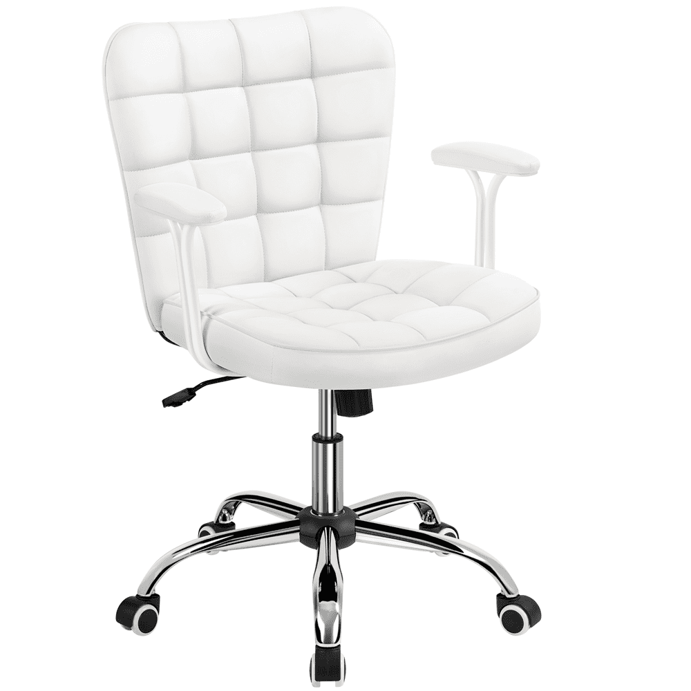 Alden Design Modern Mid-Back Faux Leather Office Chair Upholstered for Home Office, White