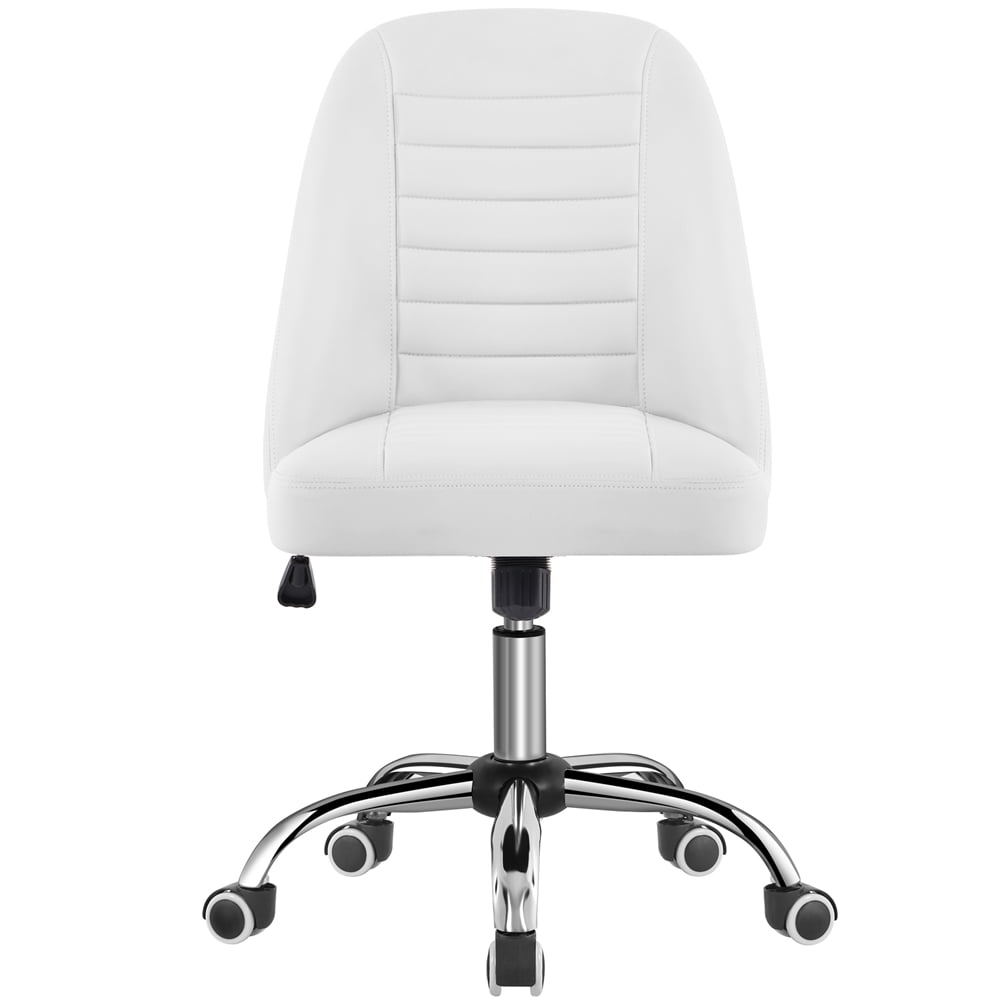 Alden Design Modern Tufted Faux Leather Armless Desk Chair for Home Office, White