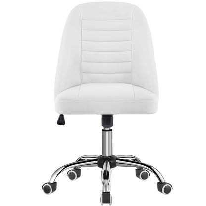 Alden Design Modern Tufted Faux Leather Armless Desk Chair for Home Office, White