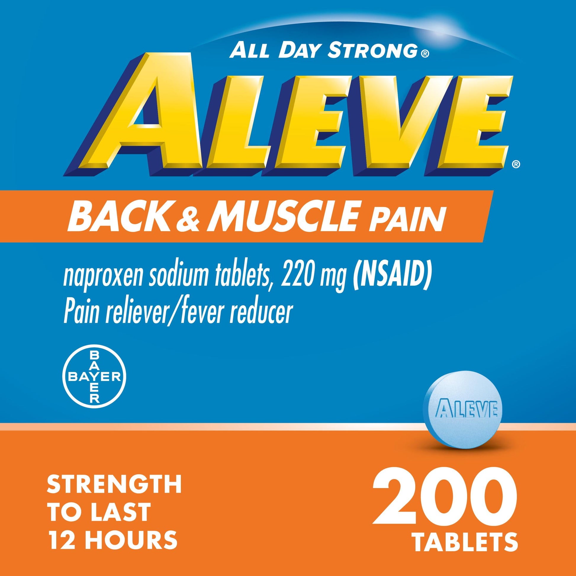 Aleve Back & Muscle Pain Reliever Naproxen Sodium Tablets, 200 Count