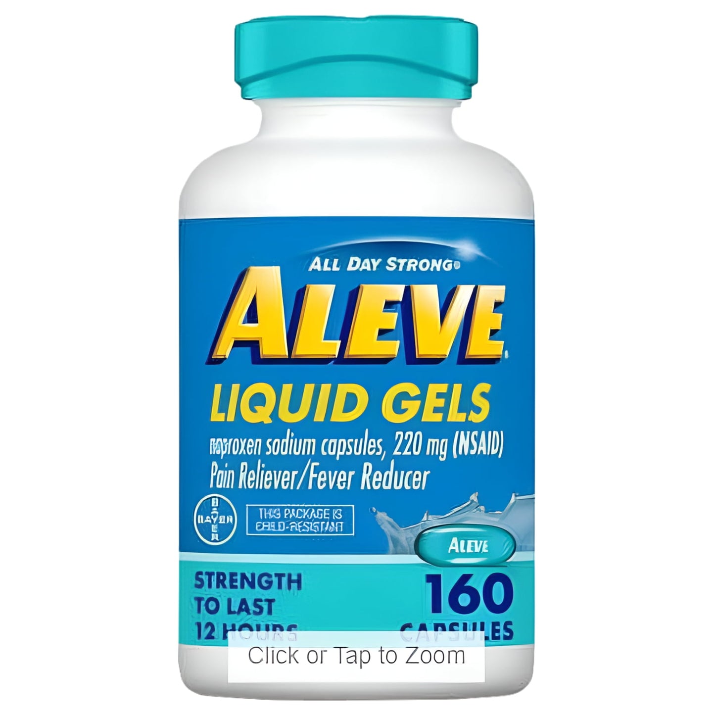 Aleve Naproxen Sodium 220 mg. Pain Reliever/Fever Reducer, 160 Liquid Gels