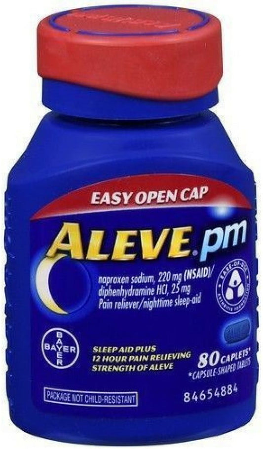 Aleve PM Pain Reliever Nighttime Sleep-Aid, Soft Grip Cap, 80 ct, 2-Pack