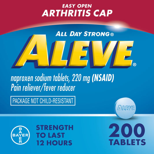 Aleve Tablets with Easy Open Arthritis Cap, Naproxen Sodium, for Pain Relief, 200 Count