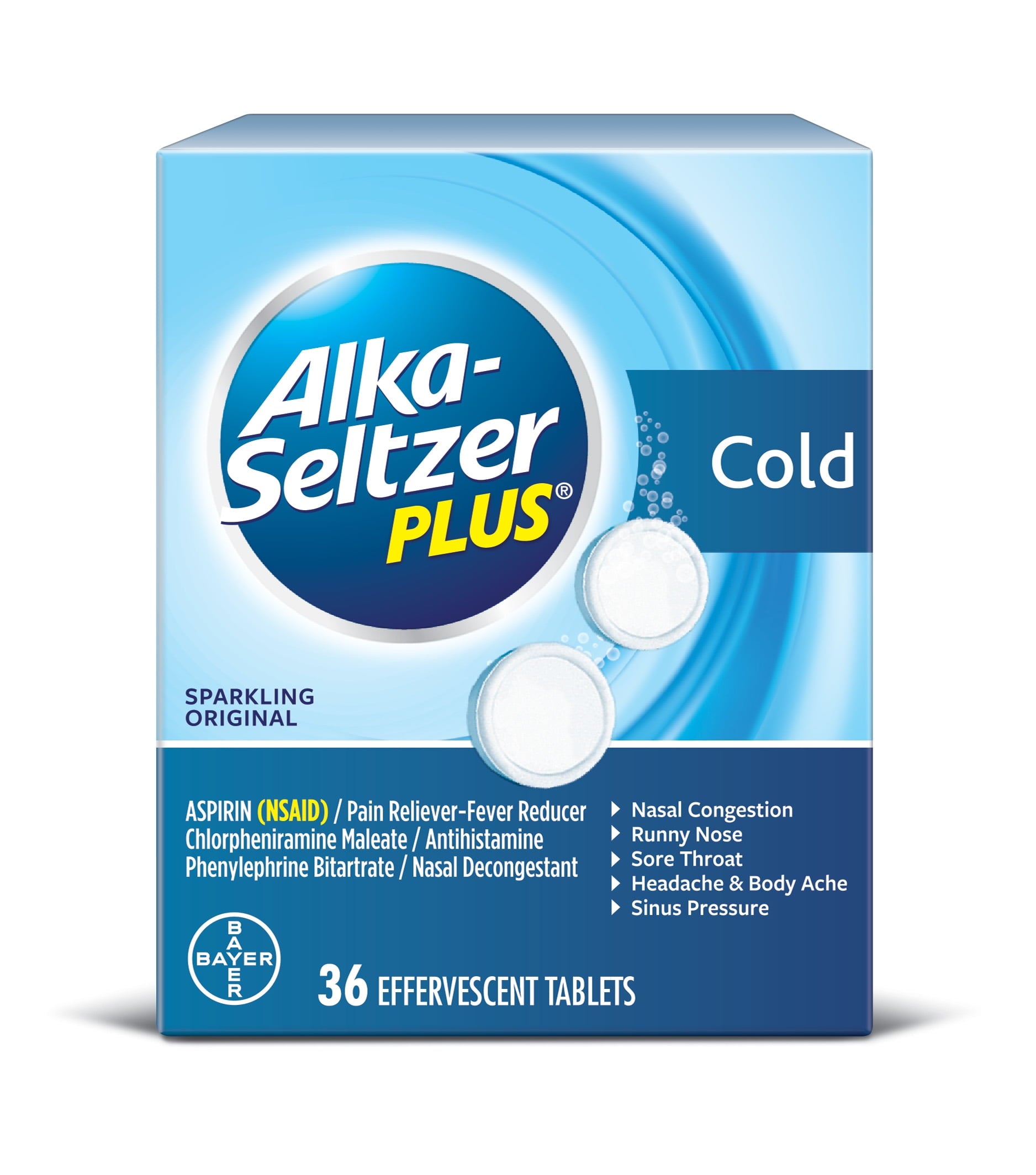 Alka-Seltzer Plus Cold Formula Sparkling Original Effervescent Tablets, 36 Ct