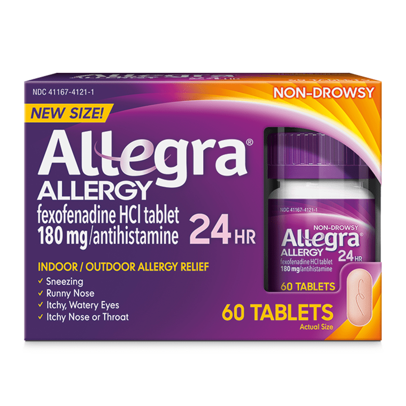 Allegra 24 Hour Non-Drowsy Antihistamine Medicine Tablets for Adult Allergy Relief, Fexofenadine, 180 mg, 60 Pills