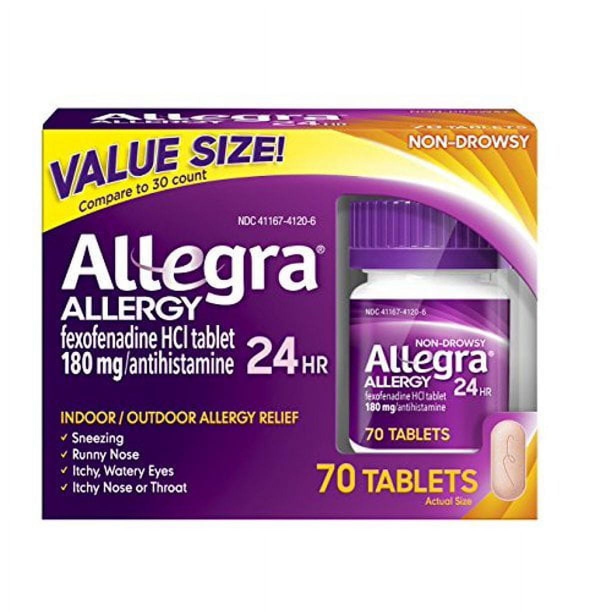 Allegra Fexofenadine 180mg Antihistamine Relief Indoor & Outdoor Allergy 70ct