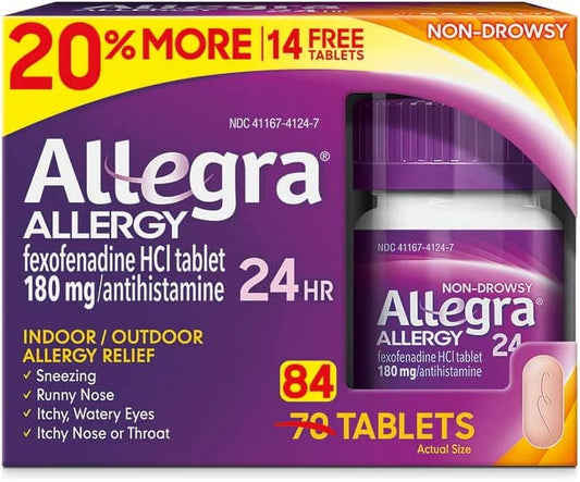 Allegra Adult Non-Drowsy Antihistamine Tablets, 84-Count, 24-Hour Allergy Relief, 180 mg