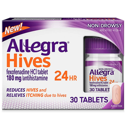 Allegra Hives 24HR Non-Drowsy Allergy Symptom Relief Tablets, 30 Ct *EN