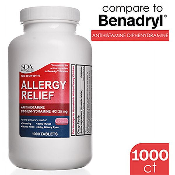 Allergy Relief | Diphenhydramine HCl 25mg 1000 Tablets | Relief for Itchy-Watery Eyes, Sneezing, Runny Nose | Indoor & Outdoor