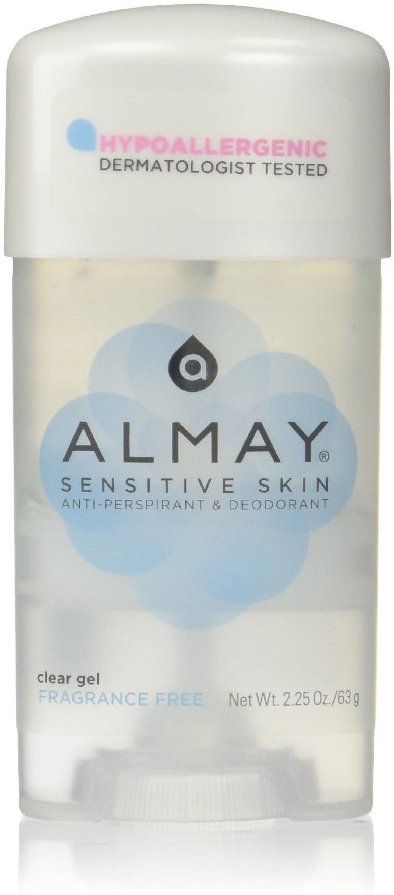 Almay Clear Gel Antiperspirant Deodorant for Women, Hypoallergenic, Dermatologist Tested for Sensitive Skin, Fragrance Free, 2.25 oz (Pack of 6)