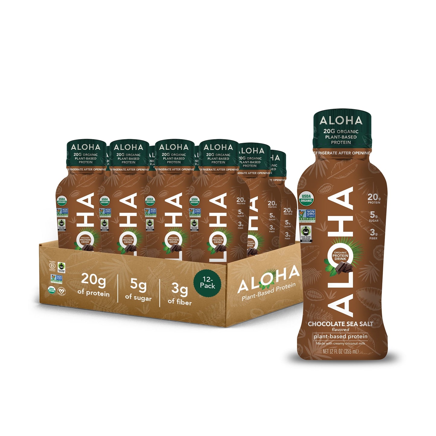 Aloha, 12oz Chocolate Sea Salt Protein Drink (Pack of 12)