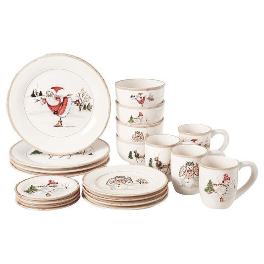 American Atelier, Round, Christmas Twig Cream Ceramic Dinnerware Set, 20-Piece