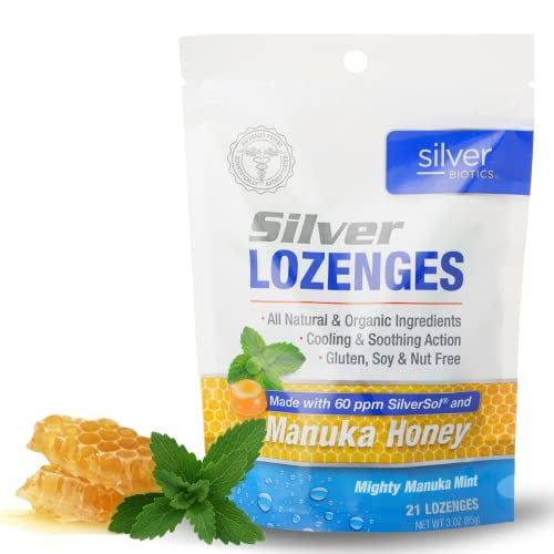 American Biotech Labs Silver Biotics Colloidal Silver Lozenges | 60 PPM Agâ‚„Oâ‚„ SilverSol | Immune Support + Throat Soothing Lozenges | Manuka Honey | 21 Count