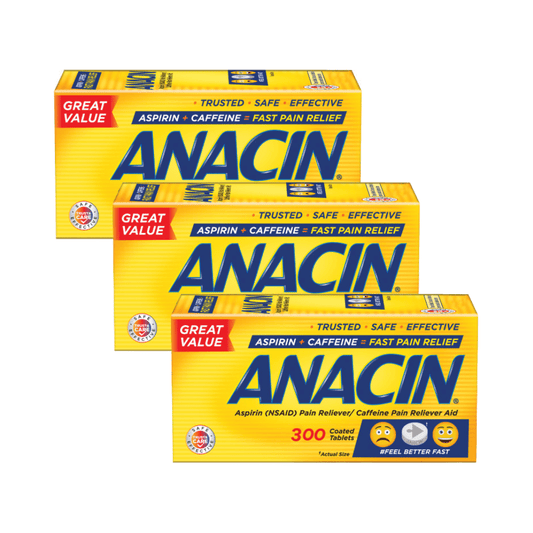 Anacin Fast Pain Relief, Aspirin + Caffeine Pain Reliever, Regular Strength, 300 ct (Pack - 3)