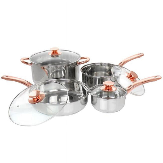 Ansonville Stainless Steel Cookware Set with Rose Gold Handles, 8 Piece