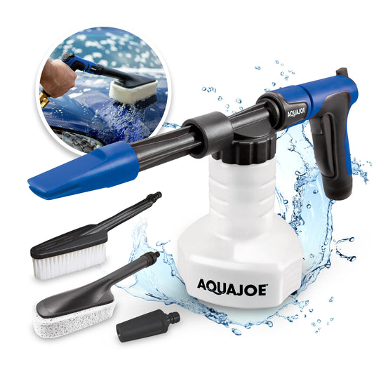 Aqua Joe New 2-in-1 Hose-Powered Adjustable Foam Cannon with Bristle Brush & Sponge Attachment-Blue