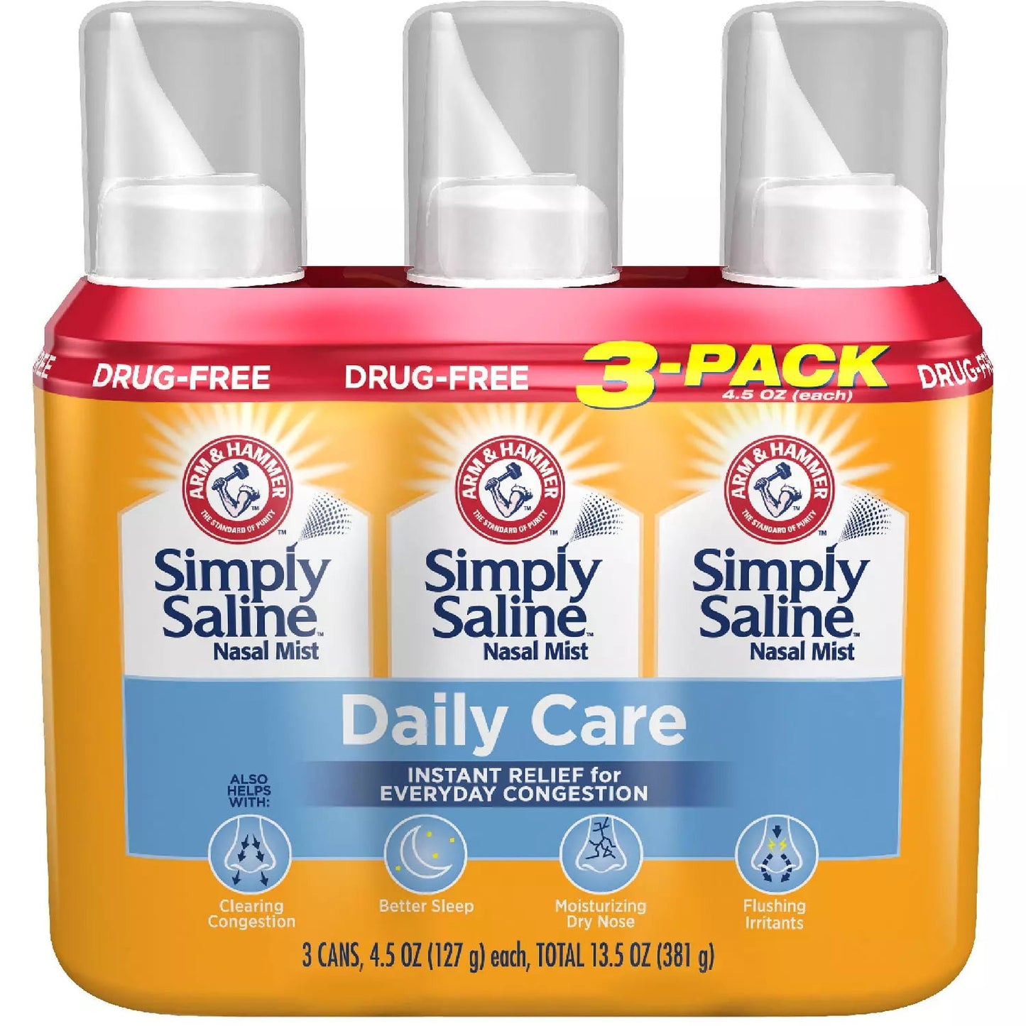 Arm & Hammer Simply Saline Nasal Mist, 4.5 Ounce, 3 Pack