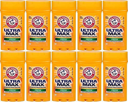 Arm & Hammer Ultra Max Invisible Solid Antiperspirant Deodorant, Fresh, 1 Ounce (Pack of 10)