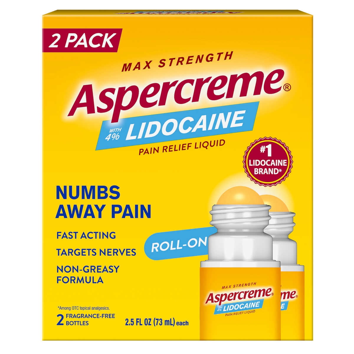 Aspercreme Lidocaine No-Mess Roll-On, 2 Pack