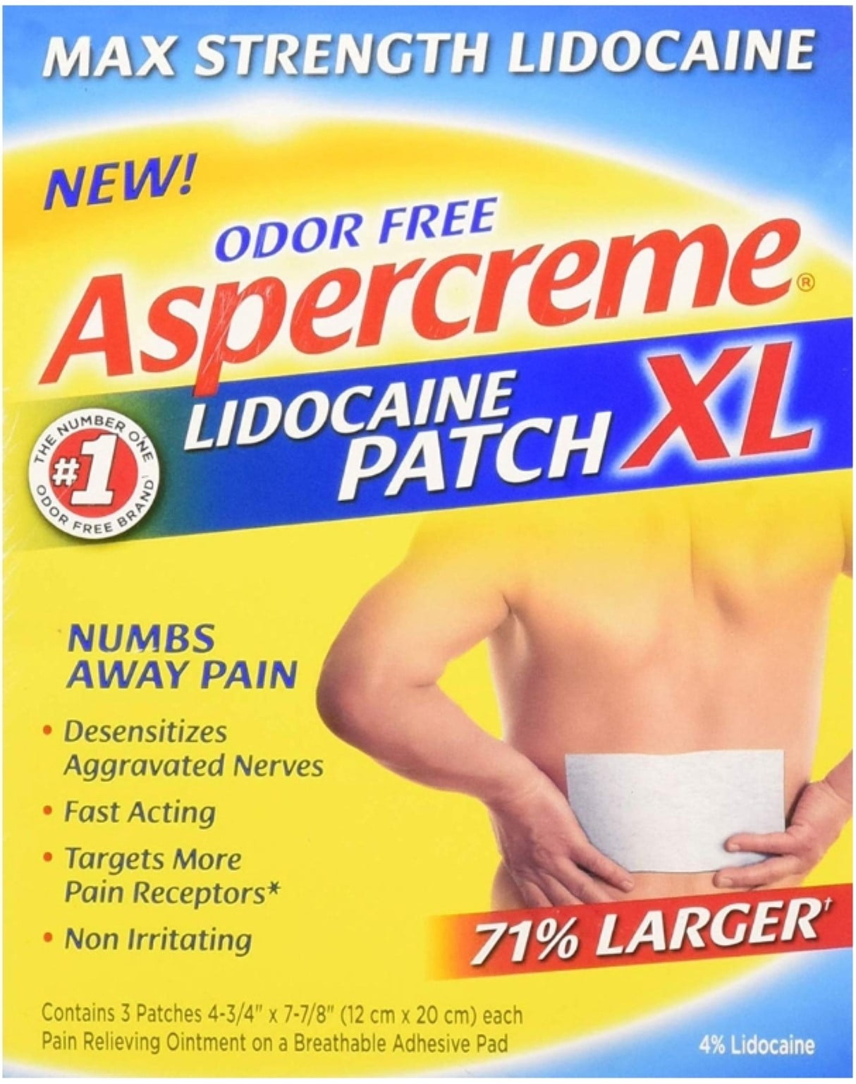 Aspercreme Lidocaine Patch XL, 3 ea (Pack of 4)