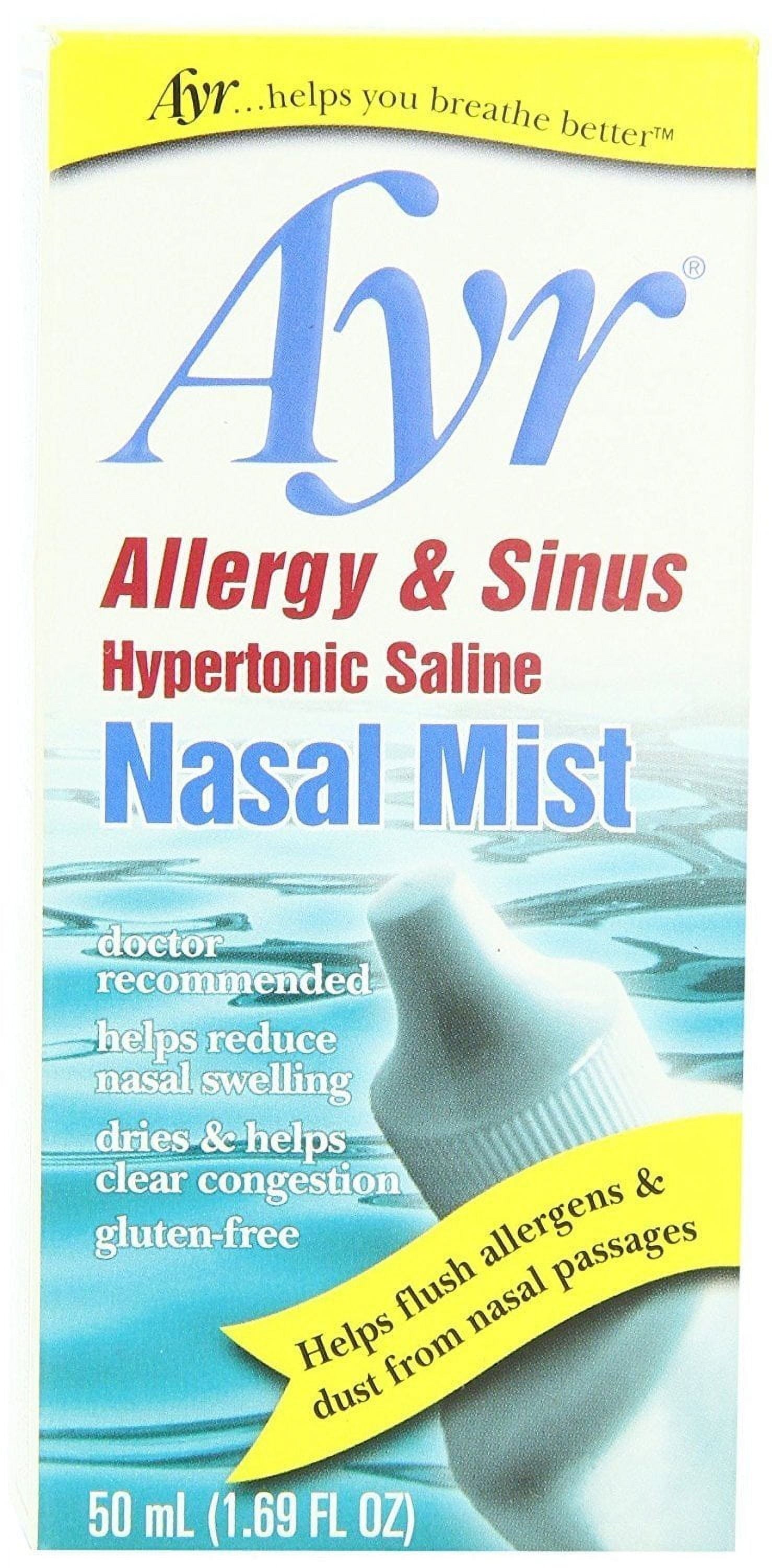 Ayr Allergy & Sinus Hypertonic Saline Nasal Mist, 1.69 Ounce Spray Bottle, 6 Pack