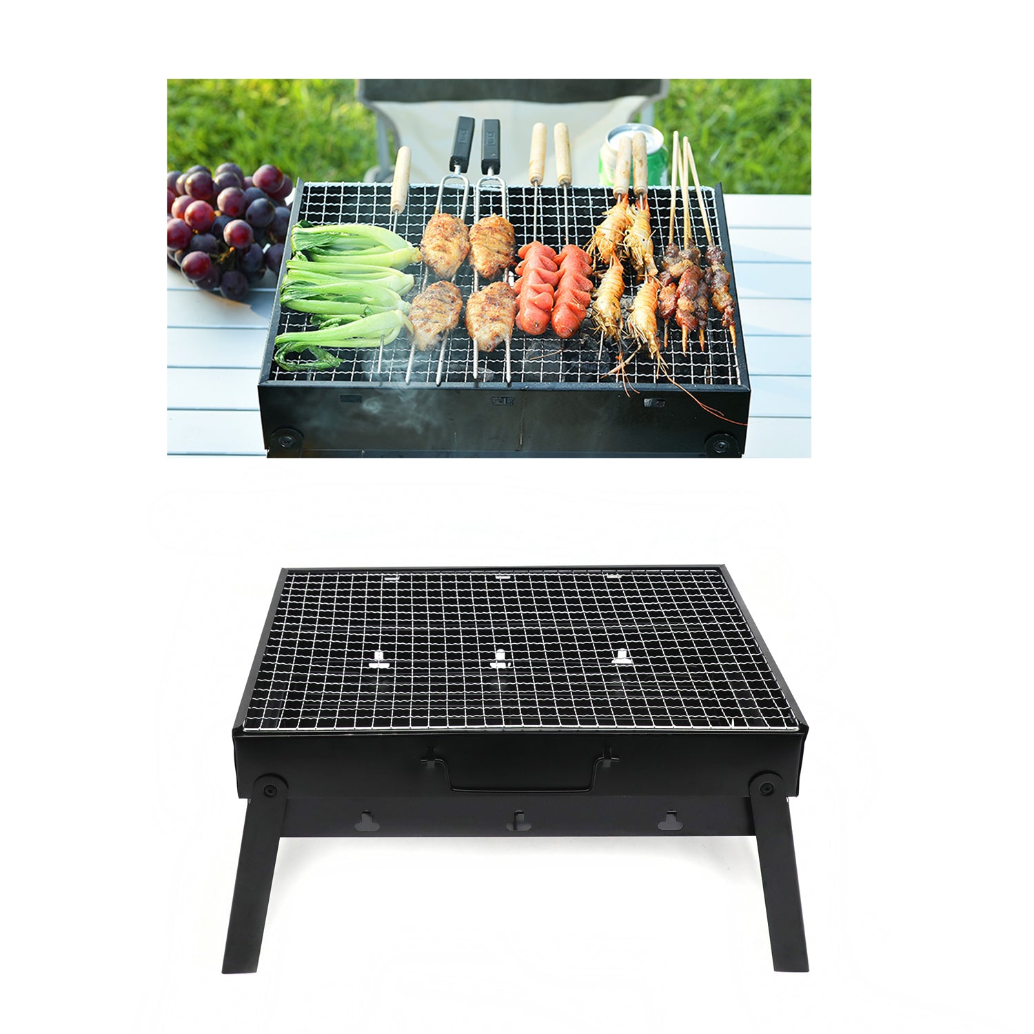 BBQ Barbecue Grill Large Folding Portable Charcoal Stove Camping Garden Outdoor