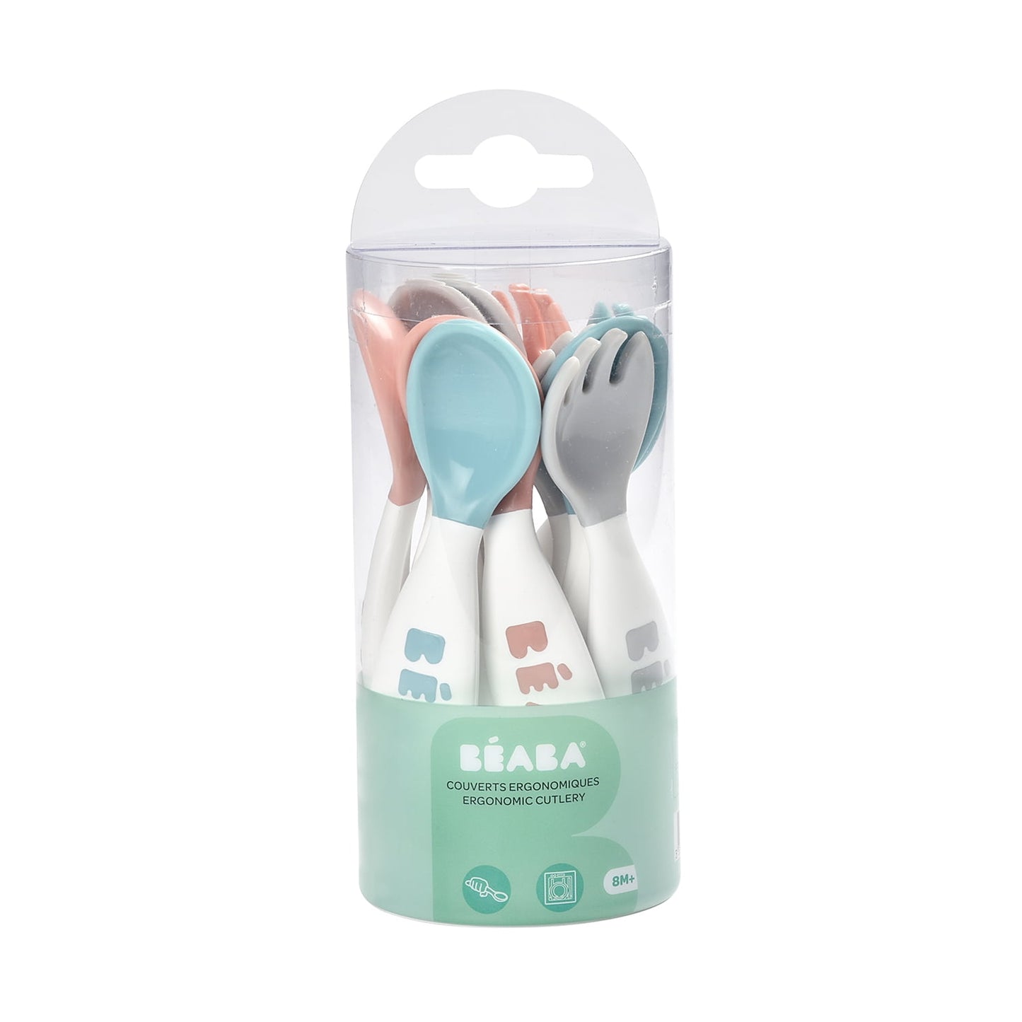 BEABA Toddler Cutlery, Toddler Utensils, Baby Fork and Spoon Set of 10, Breeze