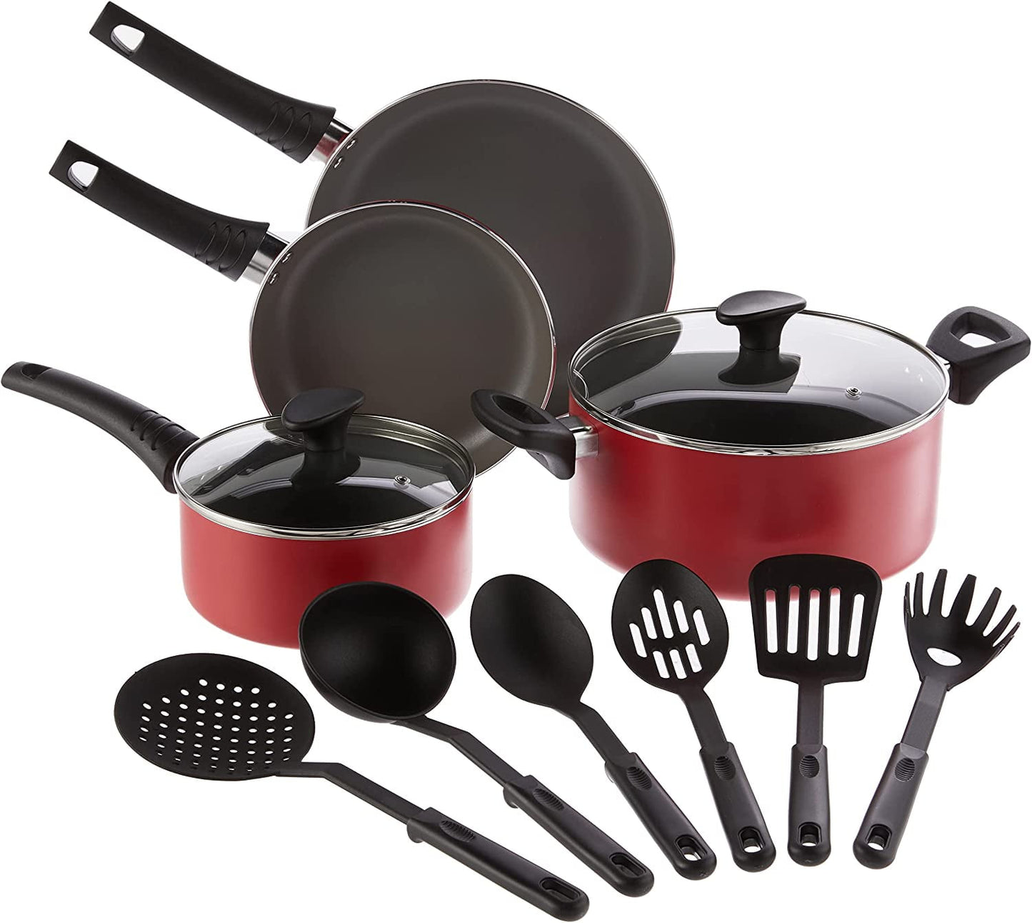 BELLA 12-Piece Non-Stick Cookware Set, Red