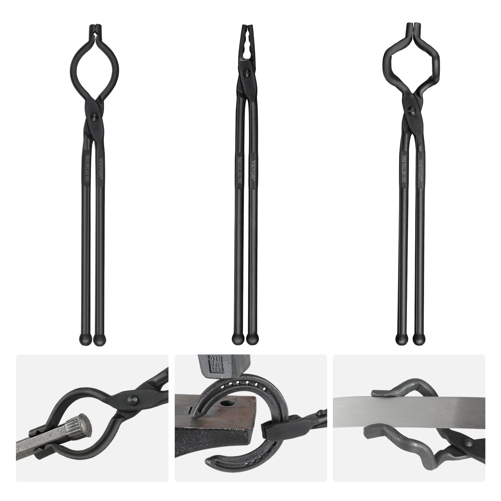 BENTISM Blacksmith Tongs, 18" 3 PCS, V-Bit Bolt Tongs, Wolf Jaw Tongs and Z V-Bit Tongs, Carbon Steel Forge Tongs with A3 Steel Rivets, for Beginner and Seasoned Blacksmiths, Bladesmiths