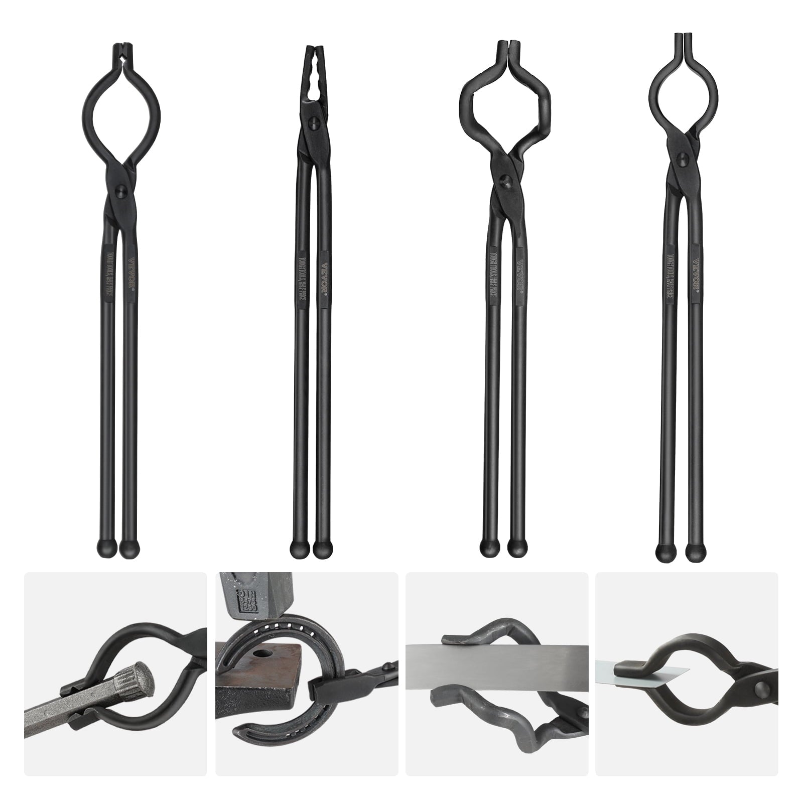 BENTISM Blacksmith Tongs, 18” 4 PCS, V-Bit Bolt Tongs, Wolf Jaw Tongs, Z V-Bit Tongs and Gripping Tongs, Carbon Steel Forge Tongs with A3 Steel Rivets, for Beginner and Seasoned Blacksmiths