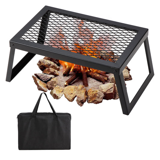 BENTISM Folding Campfire Grill, 18" Portable Camping Grates Over Fire Pit, Heavy Duty Steel Mesh Grate, Camping Grill with Legs & Carrying Bag