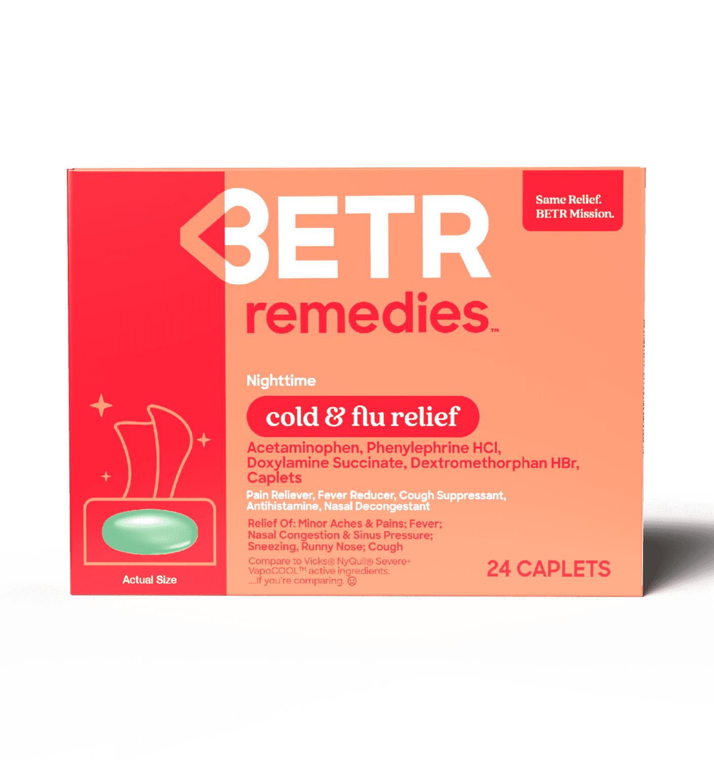 BETR Remedies Nighttime Cold & Flu Relief, Headache, Fever Reducer, Multi-Symptom, 24 Tablet