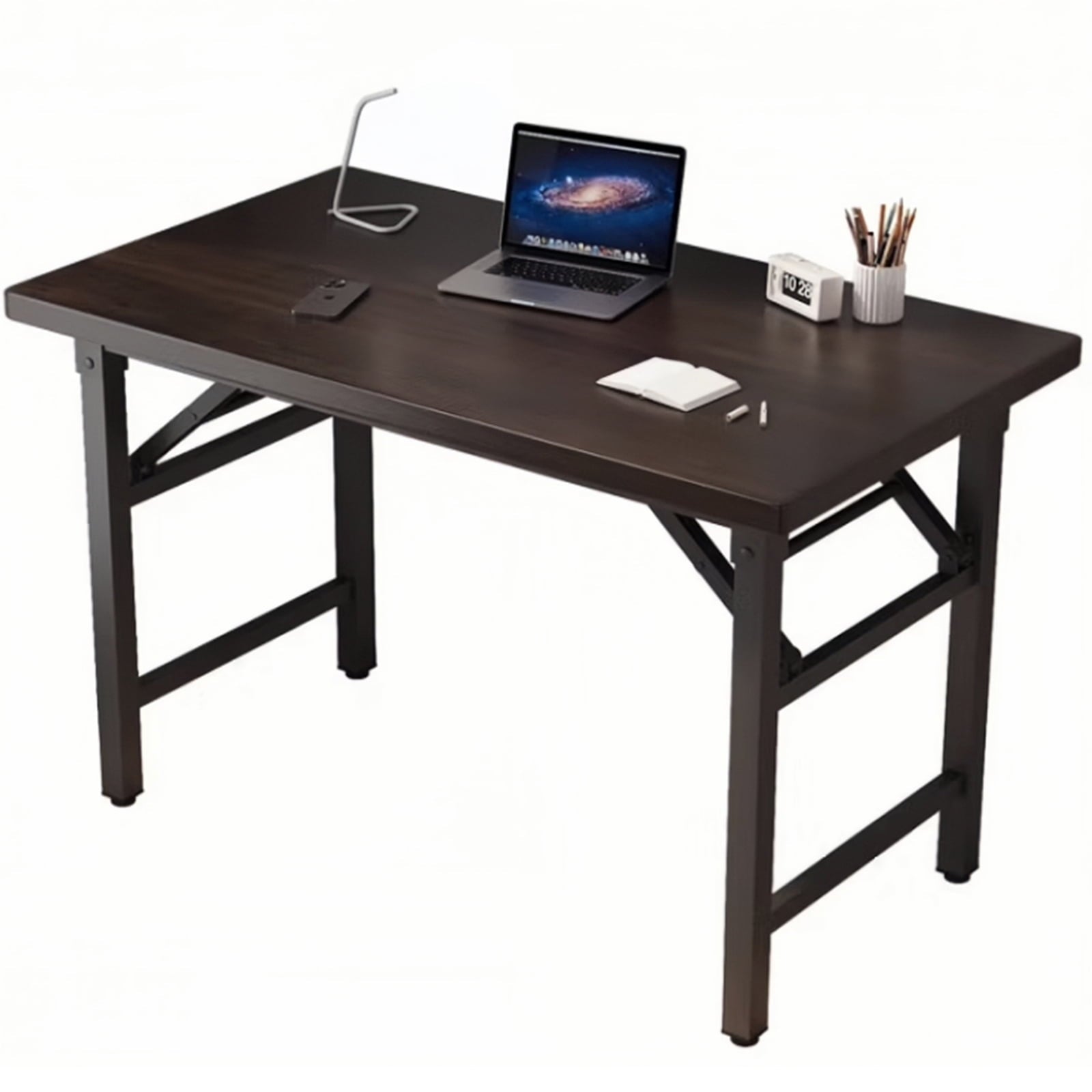 BITOUSHI Folding Computer Desk 39.4" Sturdy Writing Desk Gaming Desk Home Office PC Laptop Foldable Table Modern Simple Small Study Desk Steel Frame - Black Walnut