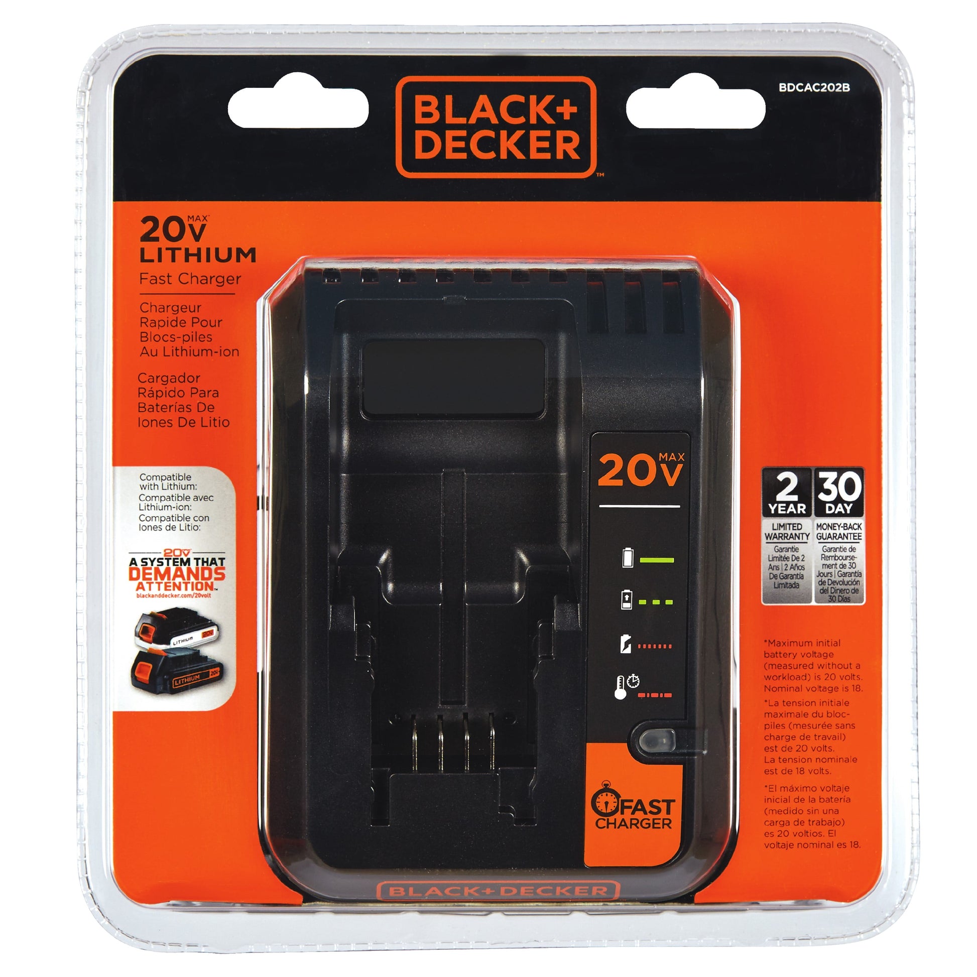 BLACK DECKER 12 Volt and 20 Volt Lithium-Ion Battery Fast Charger, BDCAC202B