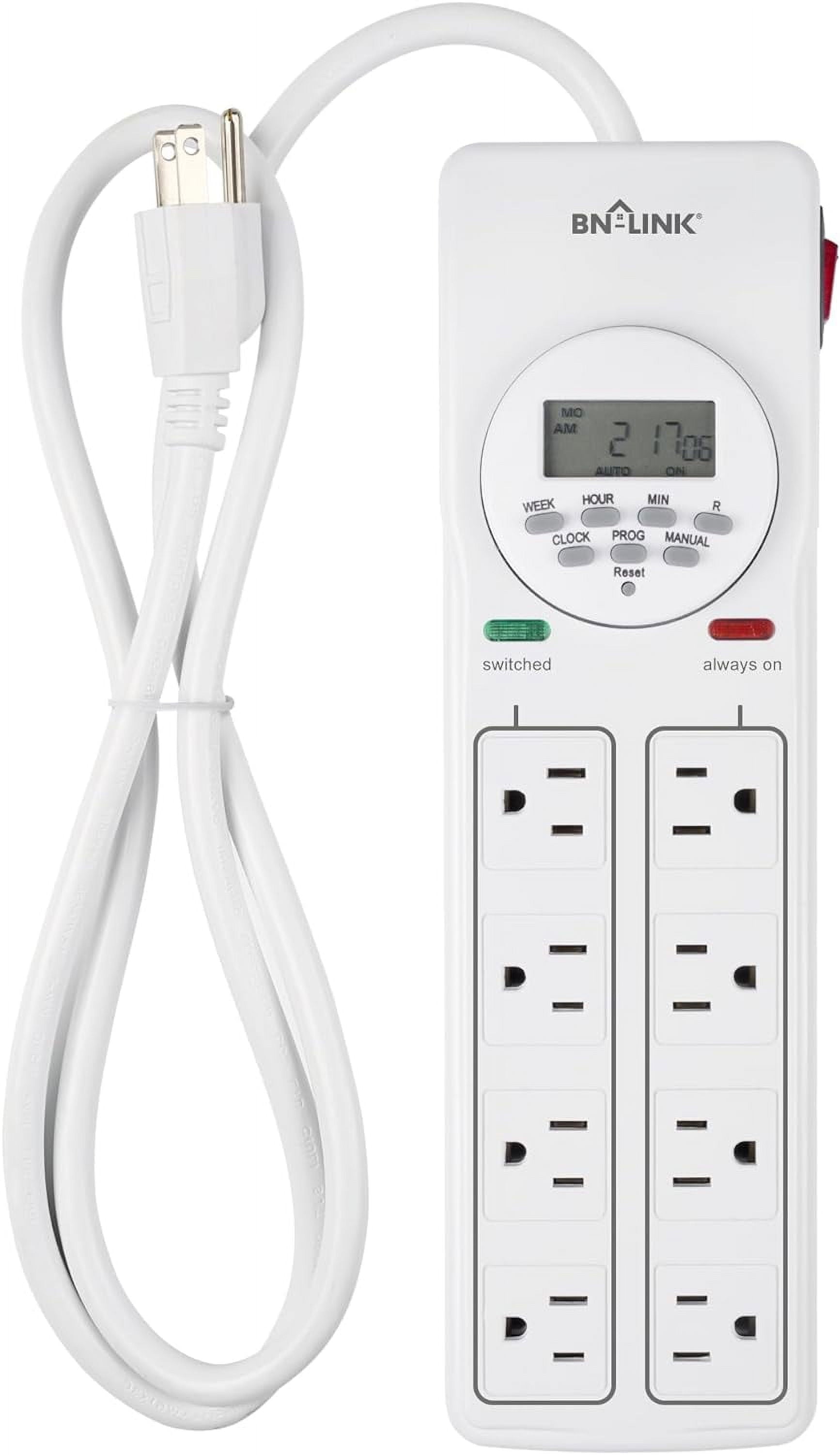 BN-LINK 8 Outlet Surge Protector with 7-Day Digital Timer (4 Outlets Timed, 4 Outlets Always On) - White