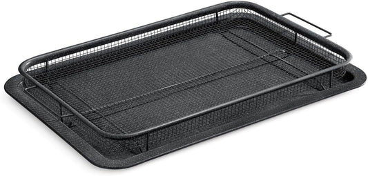 Bakken- Swiss Crisper Tray Gray marble Coating - 2-Piece Set – Large, Non-Stick Basket Design for Healthier Cooking in Regular Ovens - Achieve Perfectly Crispy Chips, Bacon and More