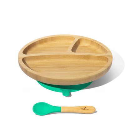 Bamboo Toddler Plates - BLW Removeable Silicone Suction Cup Divided Plate + Spoon Set