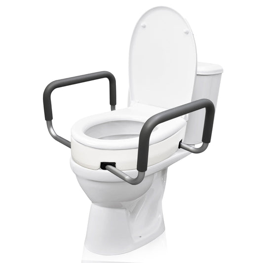 Raised Toilet Seat 250lbs, 3.5-inch Raised Toilet Seat with Handles, Heavy Duty Toilet Seat Riser for Seniors and Disabled Individuals, Handicap Toilet Seat with Padded Arms