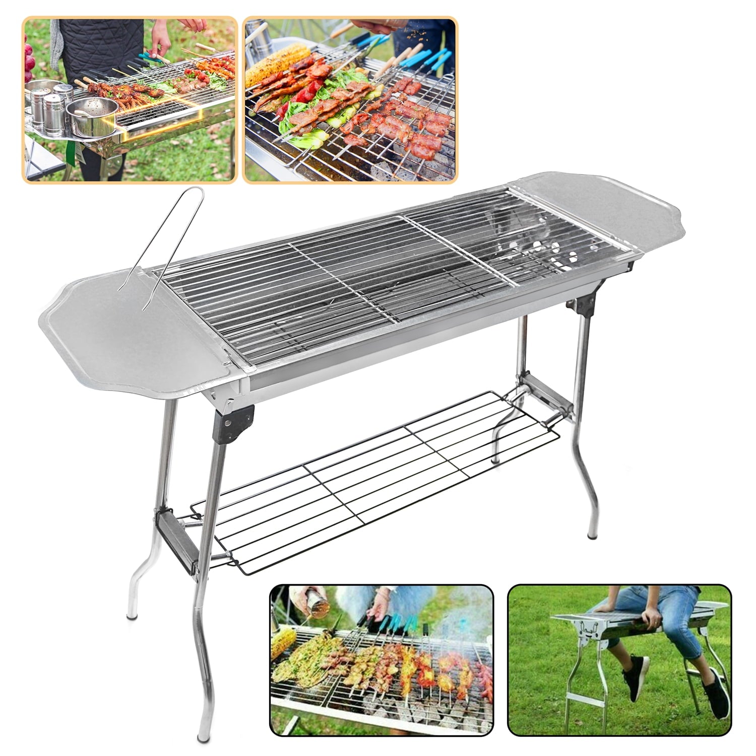 Barbecue Charcoal Grill Stove Shish Kebab Stainless Steel BBQ Patio Camping Fold Large