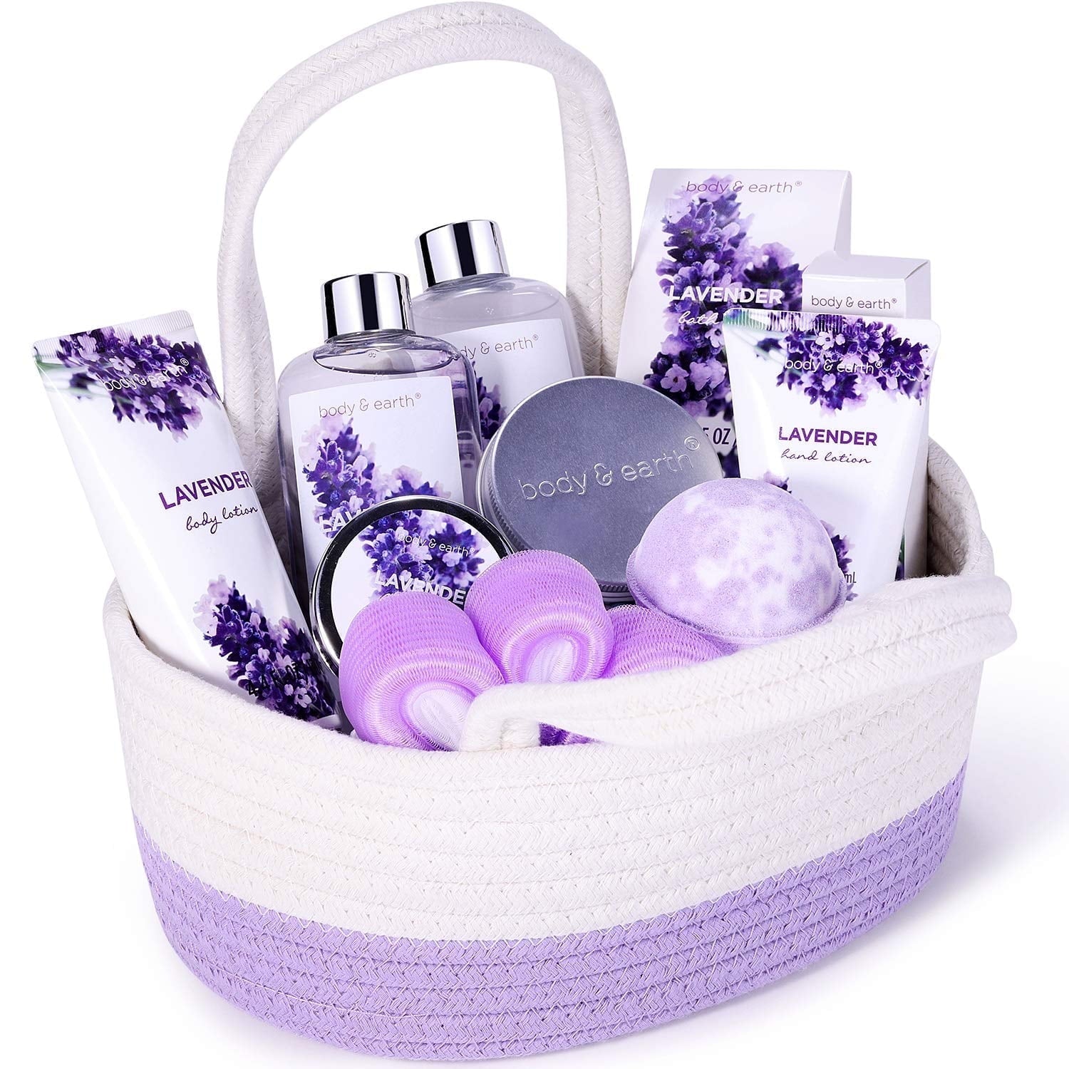 Bath Gift Set for Women - 11 Pcs Lavender Body Spa Basket, Holiday Birthday Gifts for Her